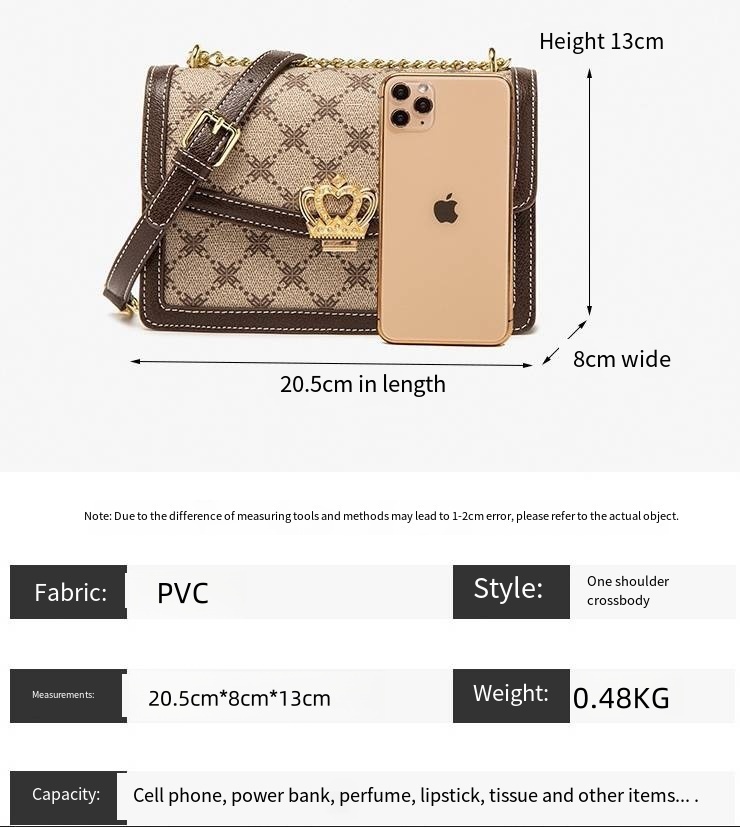 women 2025 Shoulder Bag Monogram Pattern Canvas with Crown Detail